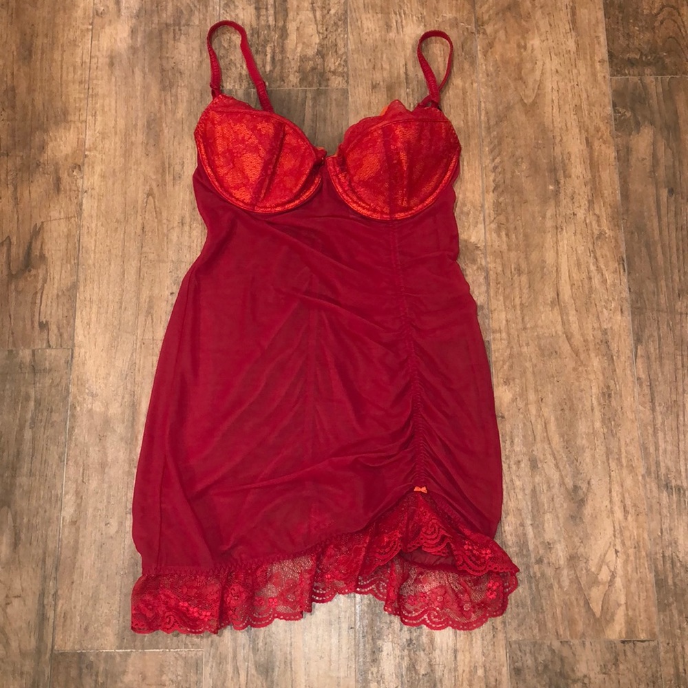 Victoria Secret red sheer teddy with cups